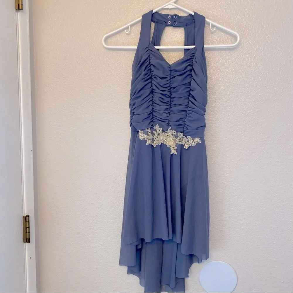 Weissman Dance costume slate blue dress beaded Touching Heaven 13434  LA adult